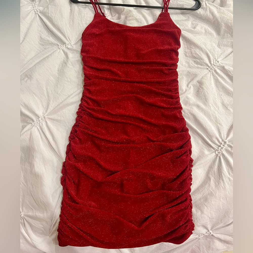 Lucy In The Sky Breakaway Bodycon in Shimmer Red